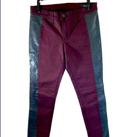 Rag & Bone Skinny Pop Leggings With Lamb Leather Panel Size 29 In Wine - Picture 5 of 13